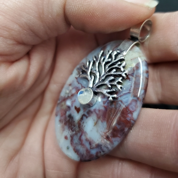 New Seam Agate and Rainbow Moonstone 925 Silver Pendant. - Picture 11 of 14